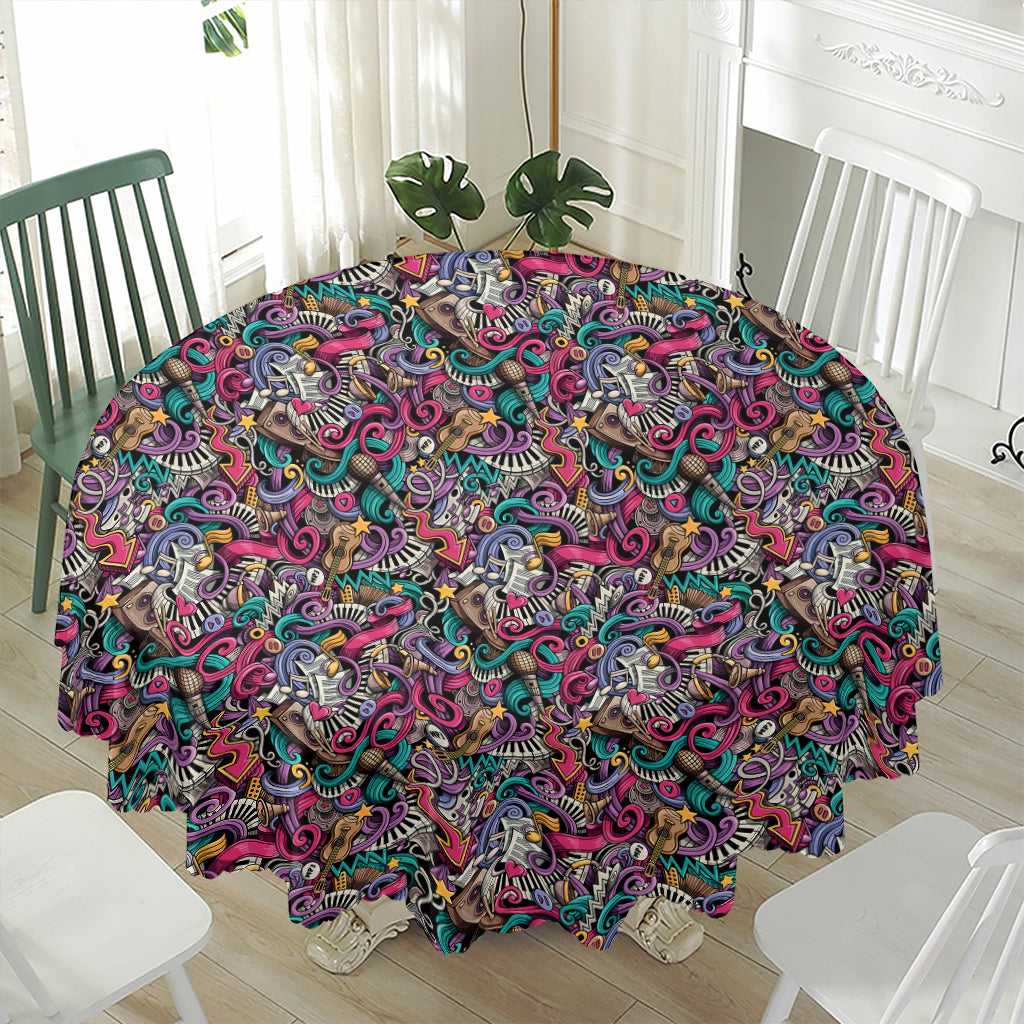 Abstract Music Pattern Print Waterproof Round Tablecloth