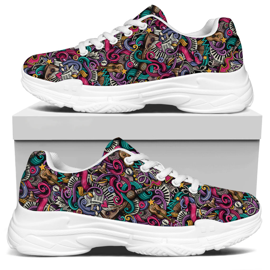 Abstract Music Pattern Print White Chunky Shoes