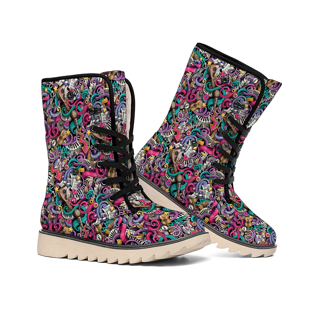 Abstract Music Pattern Print Winter Boots