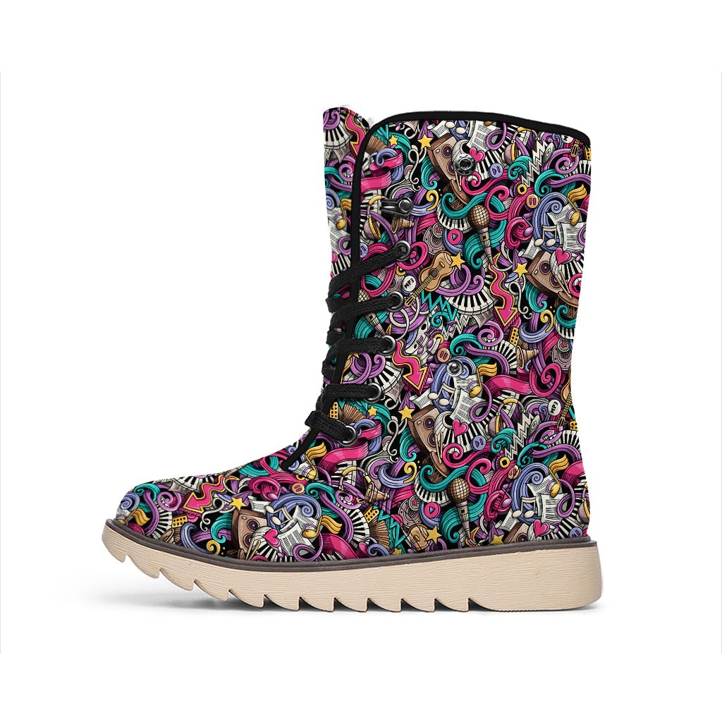 Abstract Music Pattern Print Winter Boots