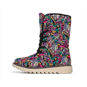 Abstract Music Pattern Print Winter Boots