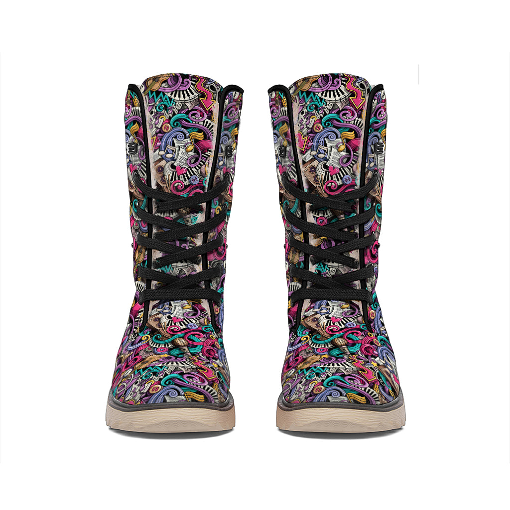 Abstract Music Pattern Print Winter Boots