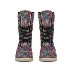 Abstract Music Pattern Print Winter Boots