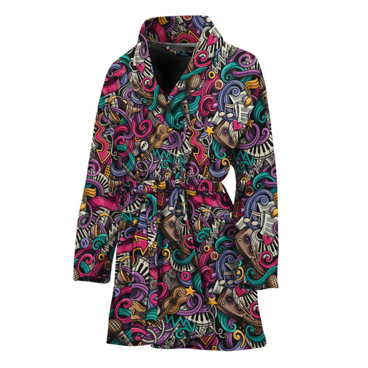 Abstract Music Pattern Print Women's Bathrobe