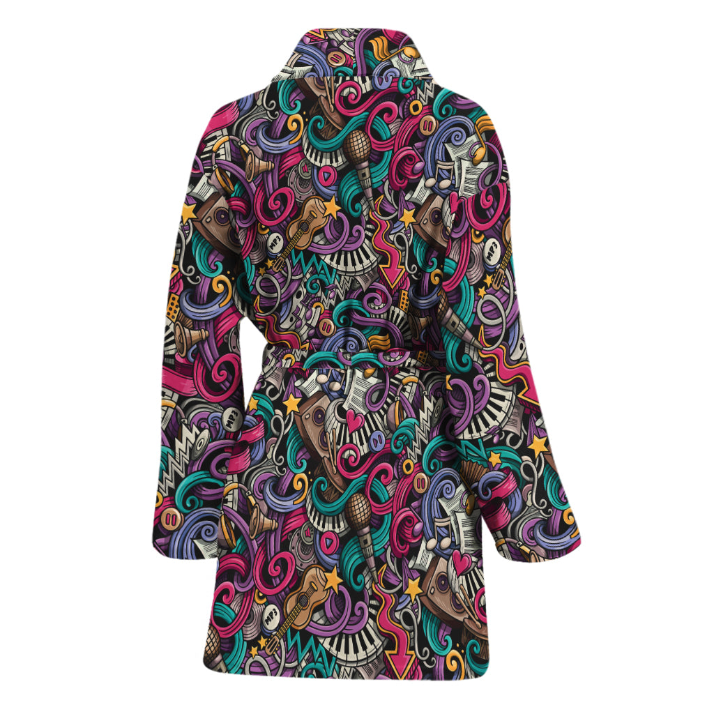 Abstract Music Pattern Print Women's Bathrobe