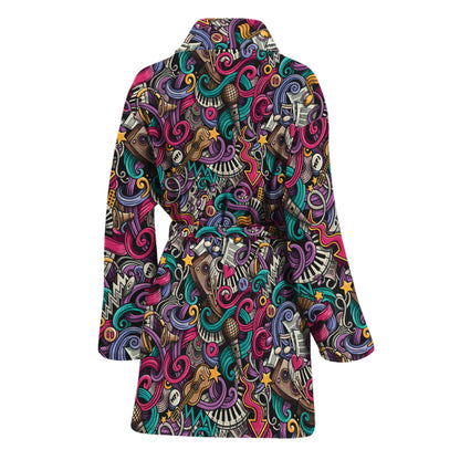 Abstract Music Pattern Print Women's Bathrobe