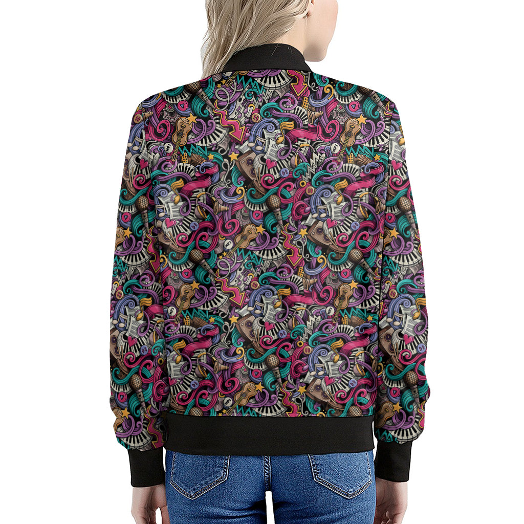 Abstract Music Pattern Print Women's Bomber Jacket