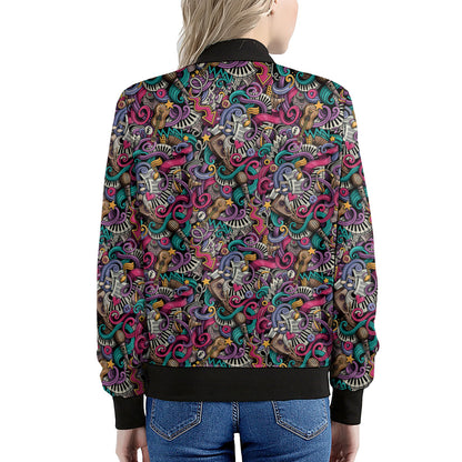 Abstract Music Pattern Print Women's Bomber Jacket