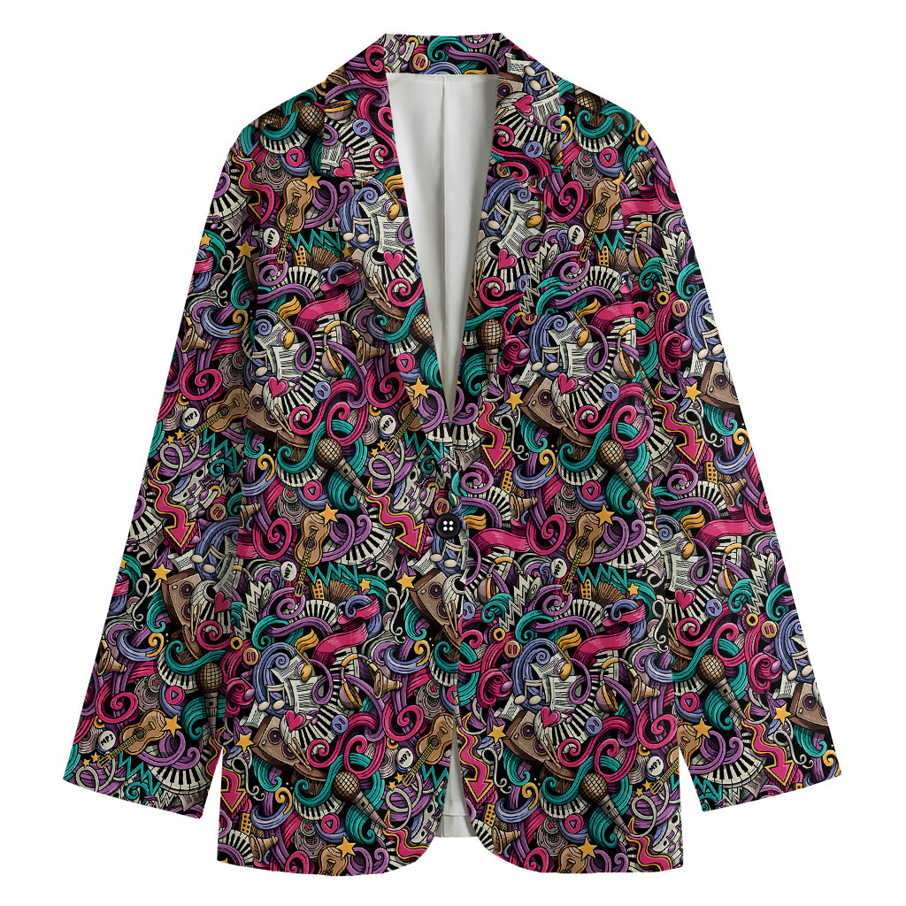 Abstract Music Pattern Print Women's Cotton Blazer