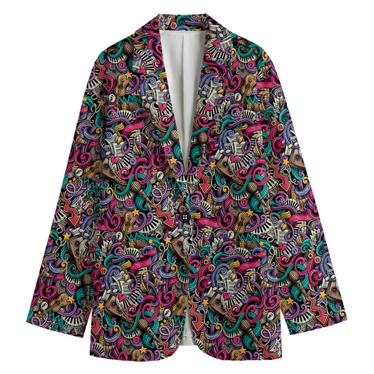 Abstract Music Pattern Print Women's Cotton Blazer