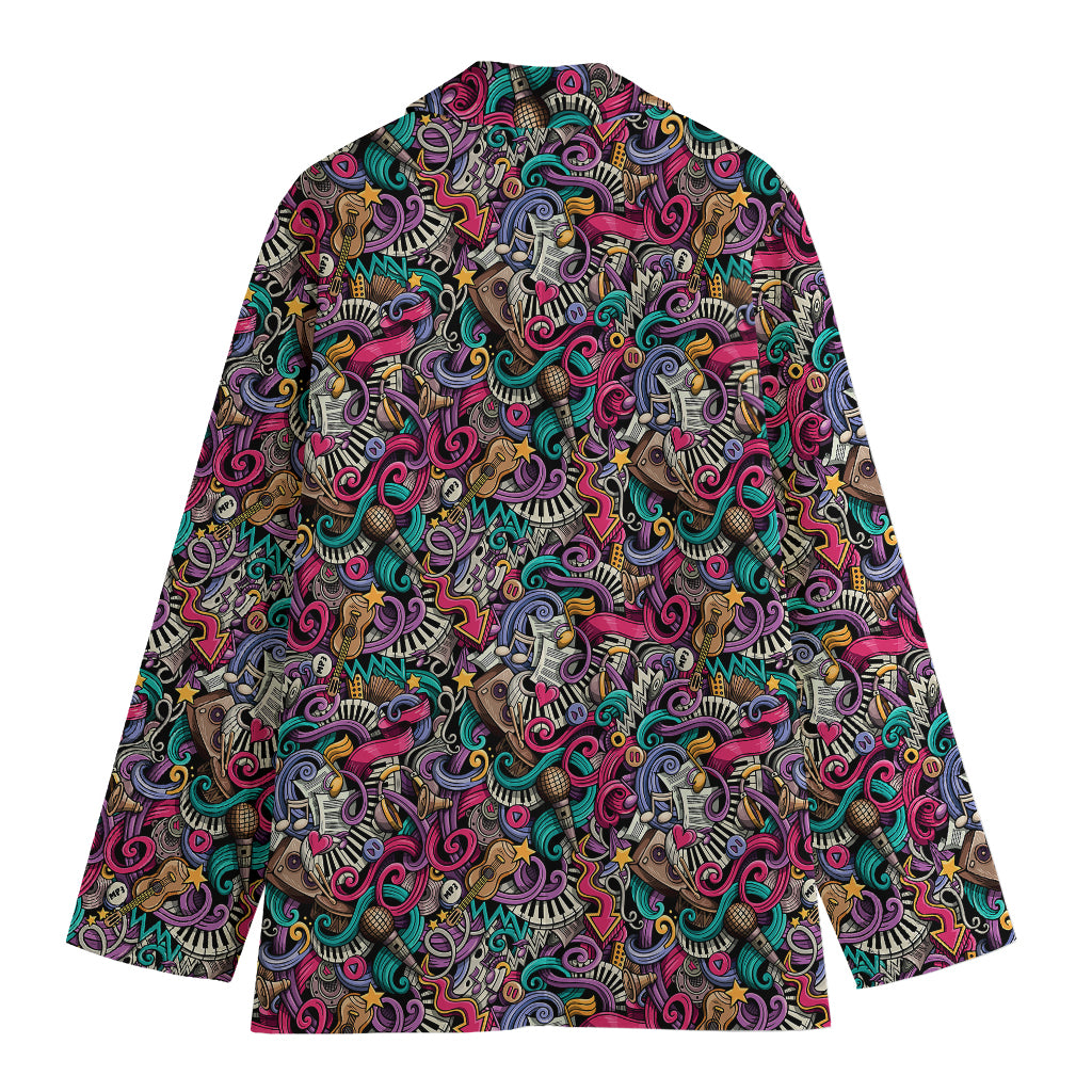 Abstract Music Pattern Print Women's Cotton Blazer