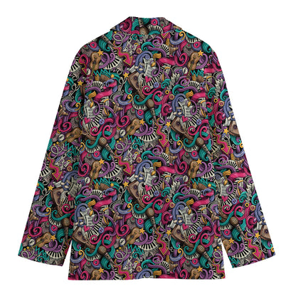 Abstract Music Pattern Print Women's Cotton Blazer