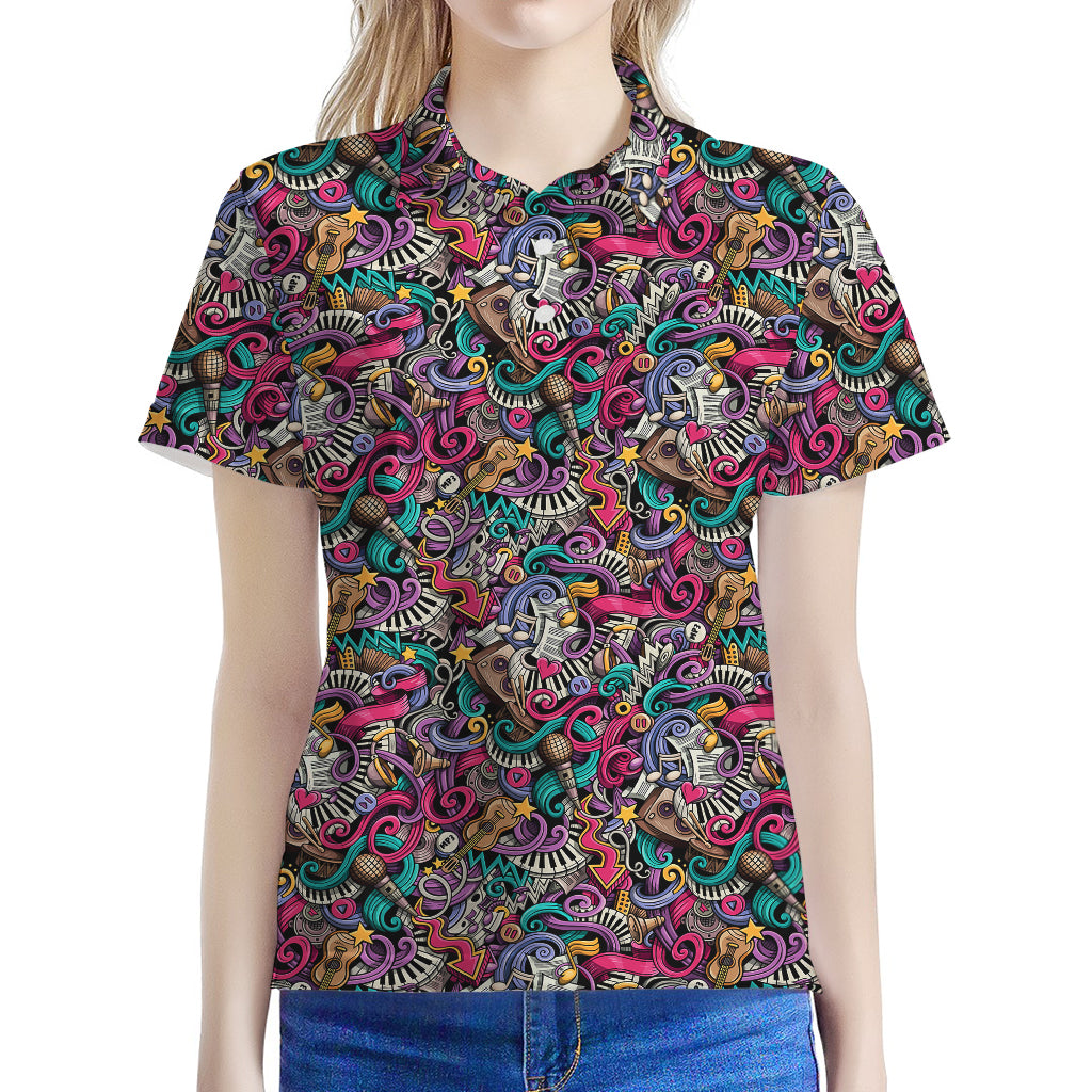 Abstract Music Pattern Print Women's Polo Shirt