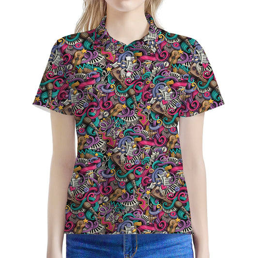 Abstract Music Pattern Print Women's Polo Shirt