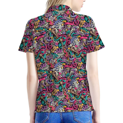 Abstract Music Pattern Print Women's Polo Shirt