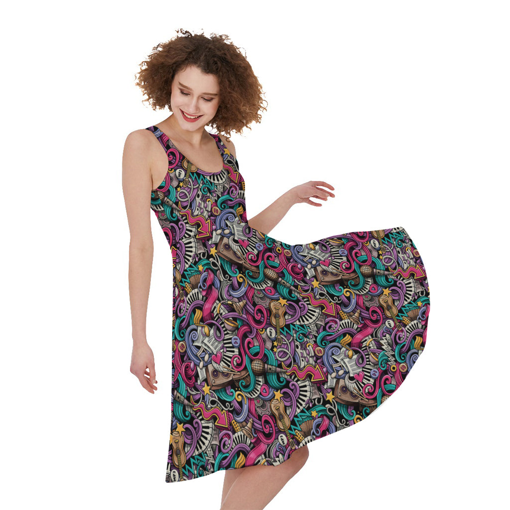 Abstract Music Pattern Print Women's Sleeveless Dress
