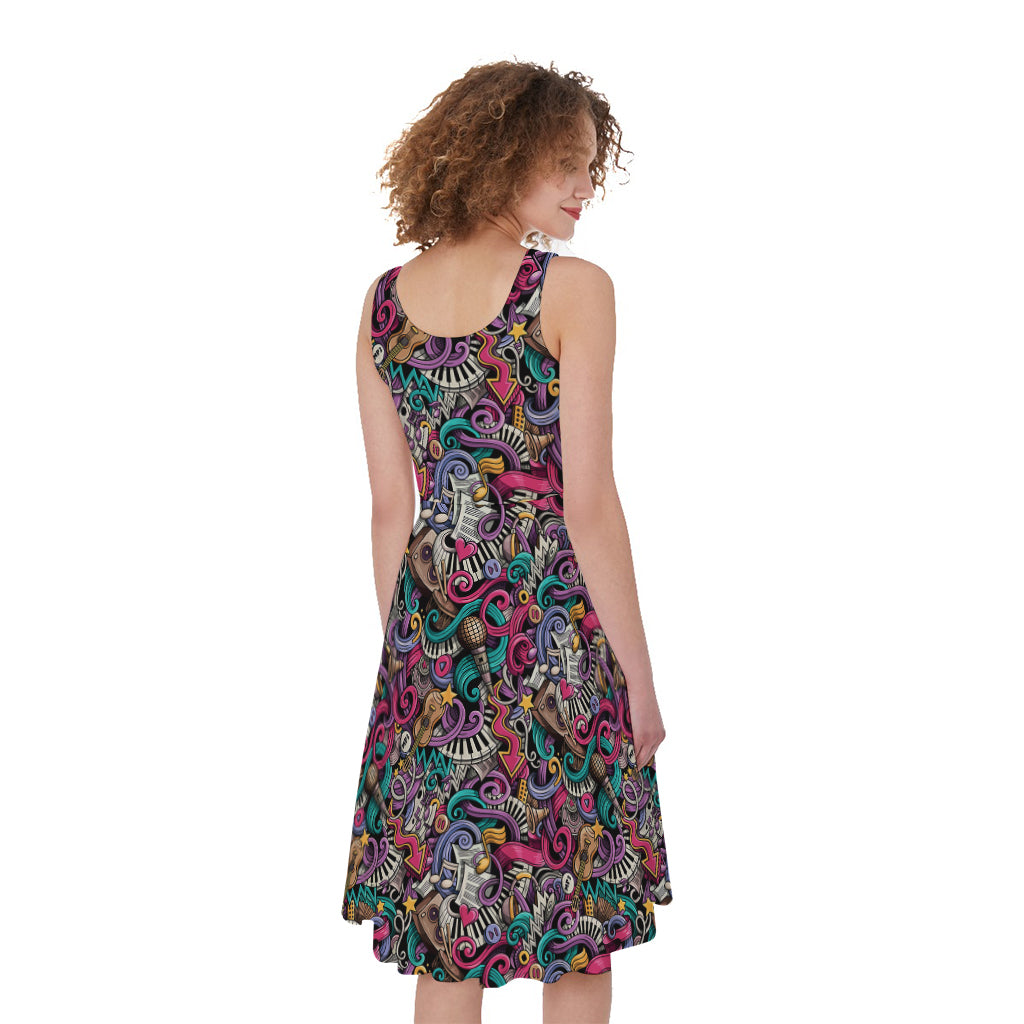 Abstract Music Pattern Print Women's Sleeveless Dress