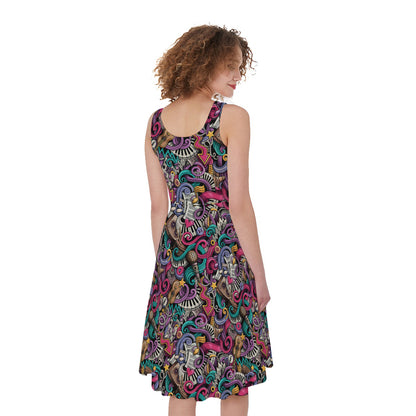 Abstract Music Pattern Print Women's Sleeveless Dress