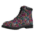 Abstract Music Pattern Print Padded Collar Lace Up Boots