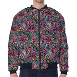 Abstract Music Pattern Print Zip Sleeve Bomber Jacket