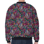 Abstract Music Pattern Print Zip Sleeve Bomber Jacket