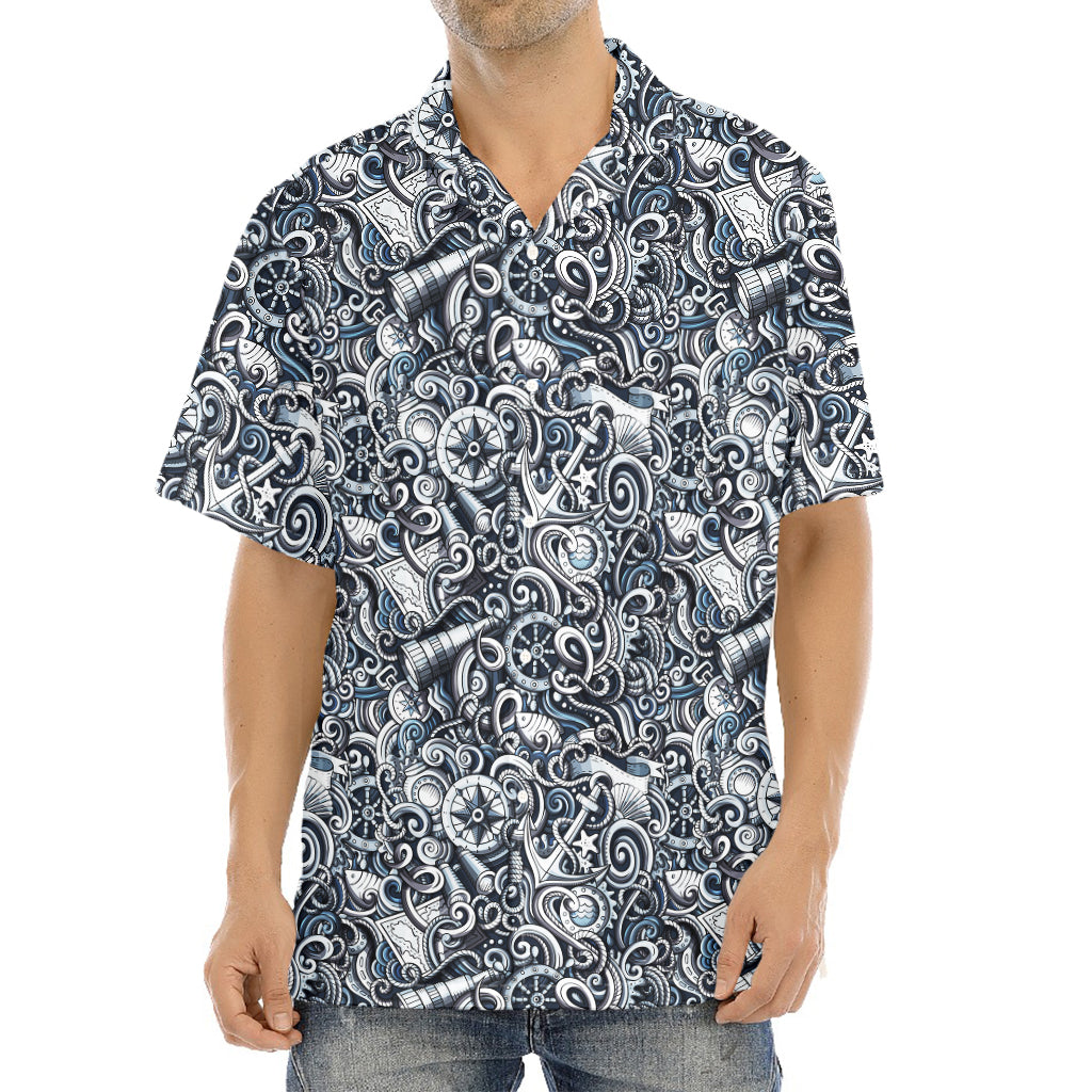 Abstract Nautical Anchor Pattern Print Aloha Shirt