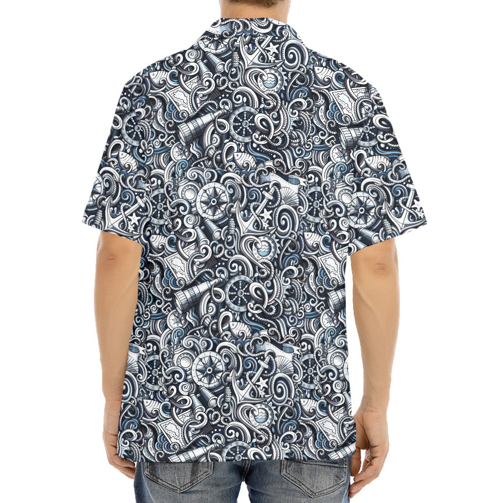 Abstract Nautical Anchor Pattern Print Aloha Shirt