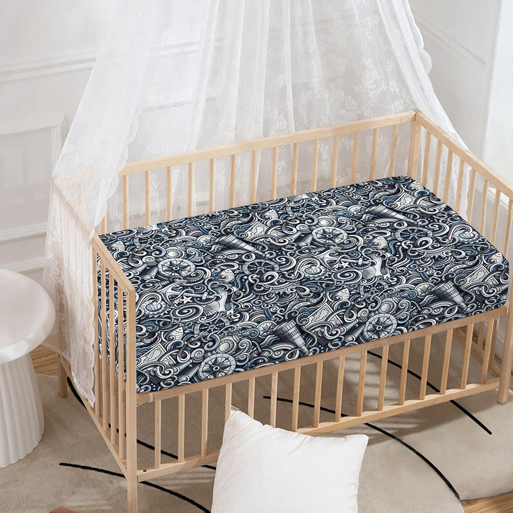 Abstract Nautical Anchor Pattern Print Baby Crib Sheet