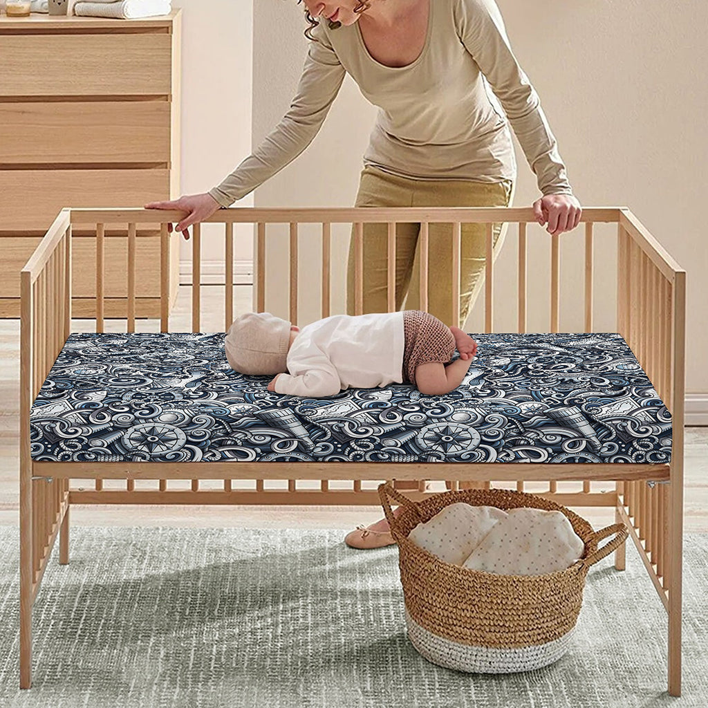 Abstract Nautical Anchor Pattern Print Baby Crib Sheet