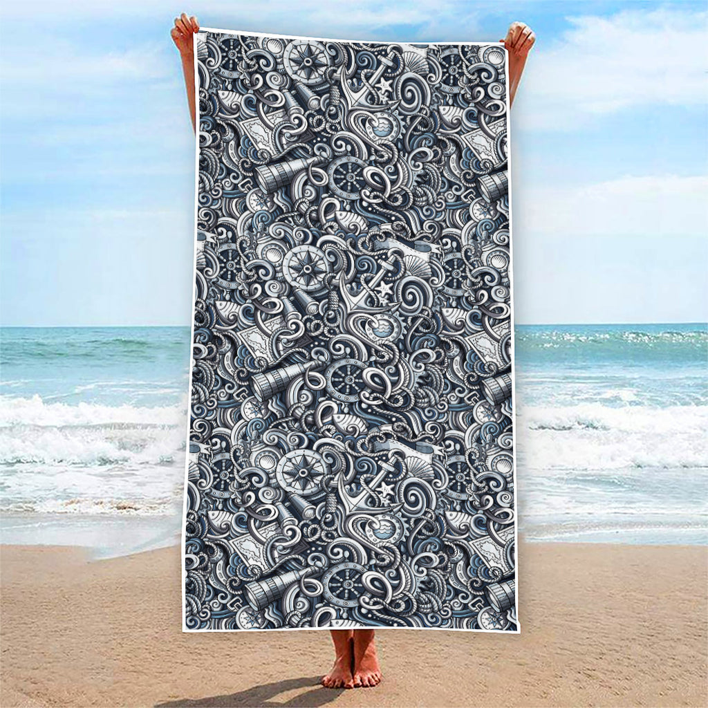 Abstract Nautical Anchor Pattern Print Beach Towel