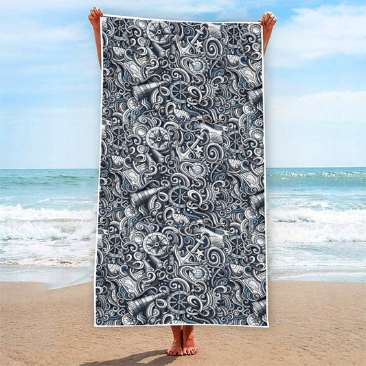 Abstract Nautical Anchor Pattern Print Beach Towel