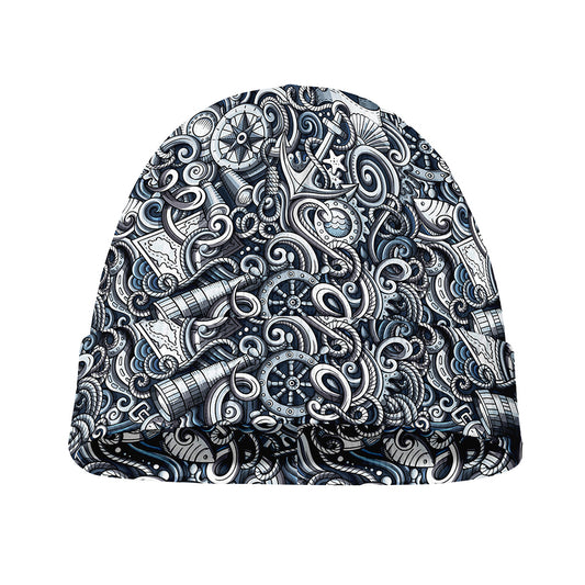 Abstract Nautical Anchor Pattern Print Beanie