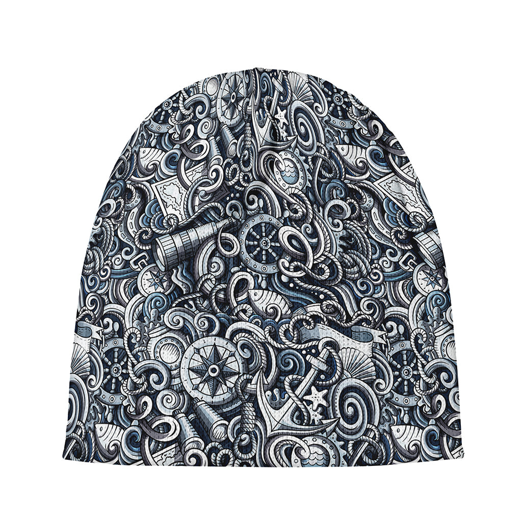 Abstract Nautical Anchor Pattern Print Beanie
