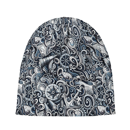 Abstract Nautical Anchor Pattern Print Beanie
