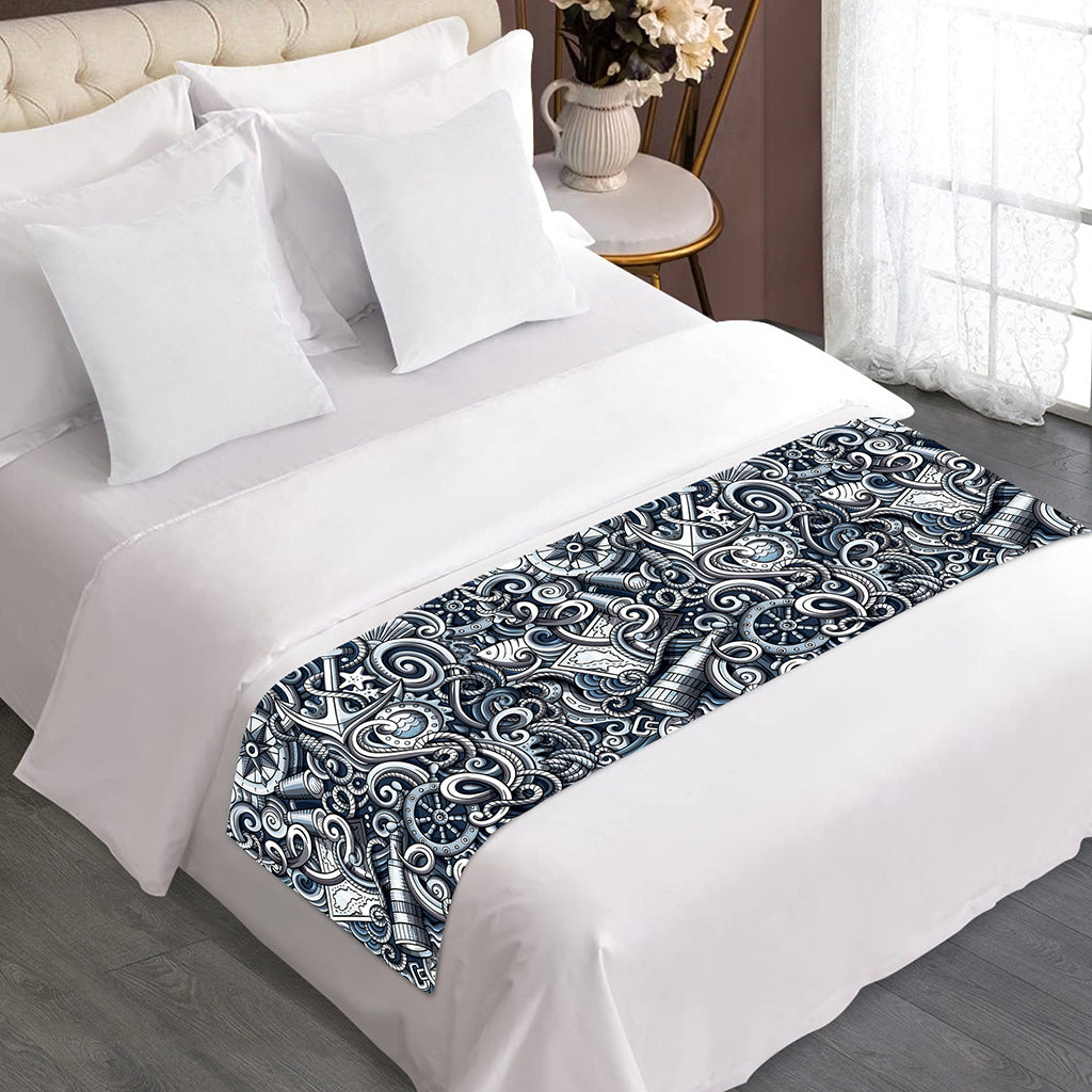 Abstract Nautical Anchor Pattern Print Bed Runner
