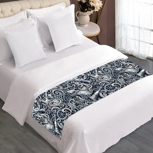Abstract Nautical Anchor Pattern Print Bed Runner