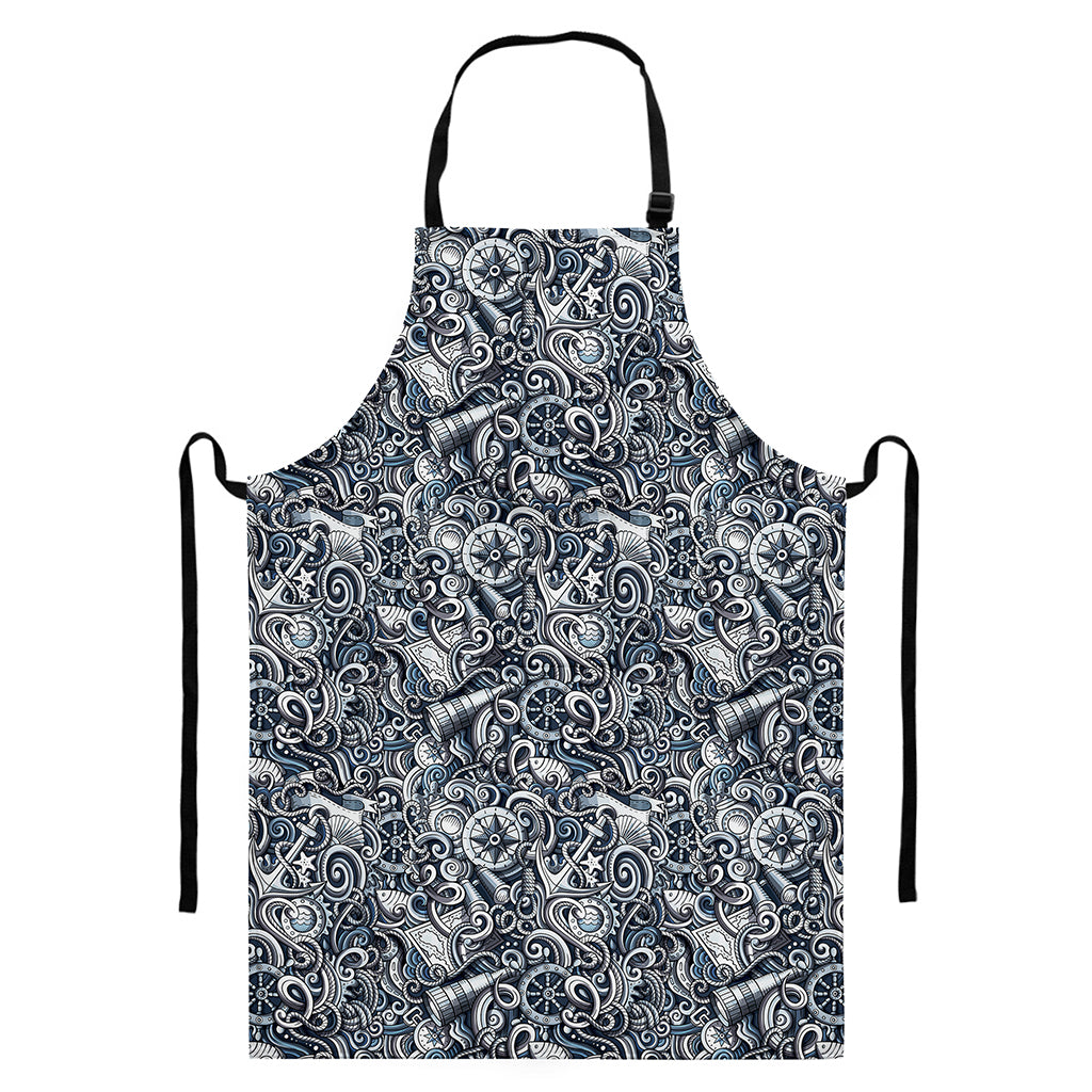 Abstract Nautical Anchor Pattern Print Bib Apron With Pocket
