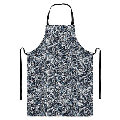 Abstract Nautical Anchor Pattern Print Bib Apron With Pocket