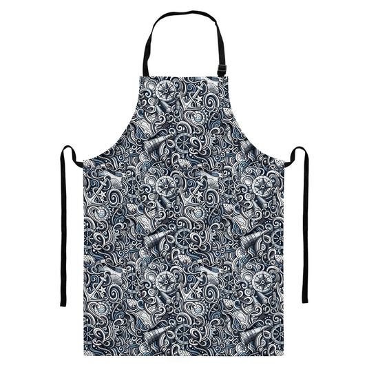 Abstract Nautical Anchor Pattern Print Bib Apron With Pocket