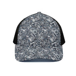Abstract Nautical Anchor Pattern Print Black Mesh Trucker Cap
