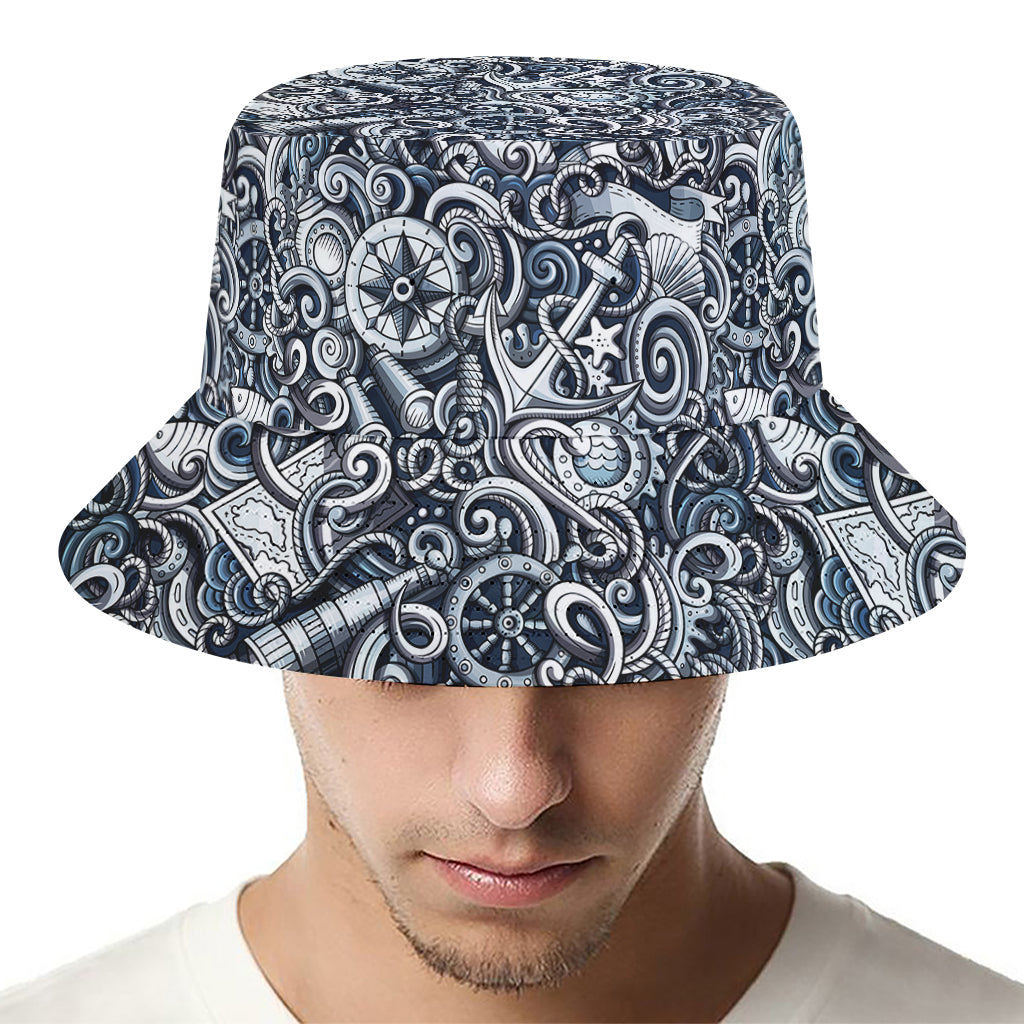Abstract Nautical Anchor Pattern Print Bucket Hat