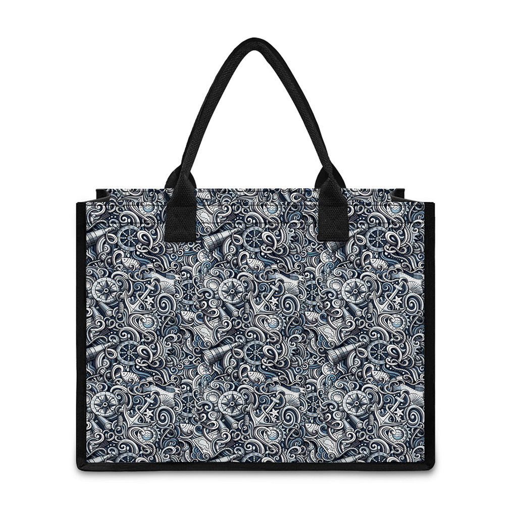 Abstract Nautical Anchor Pattern Print Canvas Tote Bag