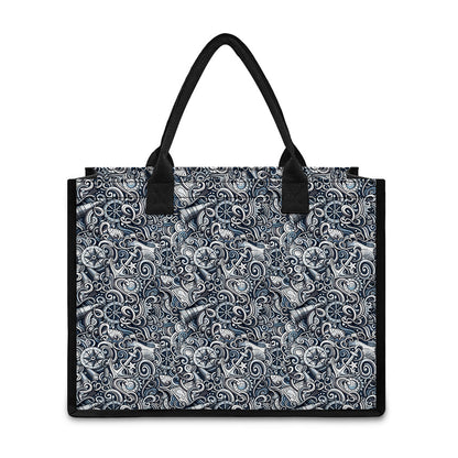 Abstract Nautical Anchor Pattern Print Canvas Tote Bag