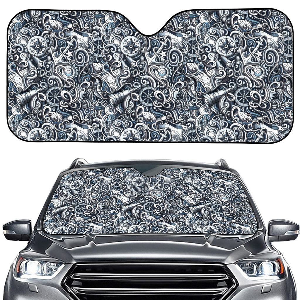 Abstract Nautical Anchor Pattern Print Car Windshield Sun Shade