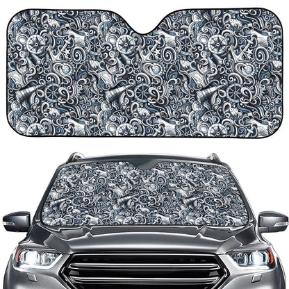 Abstract Nautical Anchor Pattern Print Car Windshield Sun Shade
