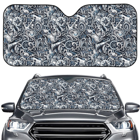 Abstract Nautical Anchor Pattern Print Car Windshield Sun Shade