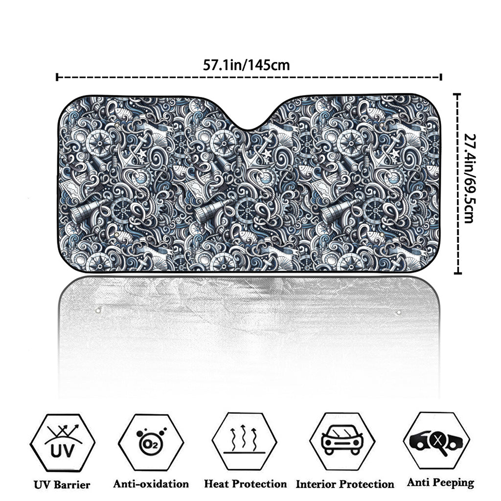 Abstract Nautical Anchor Pattern Print Car Windshield Sun Shade