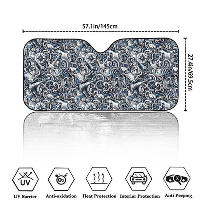 Abstract Nautical Anchor Pattern Print Car Windshield Sun Shade