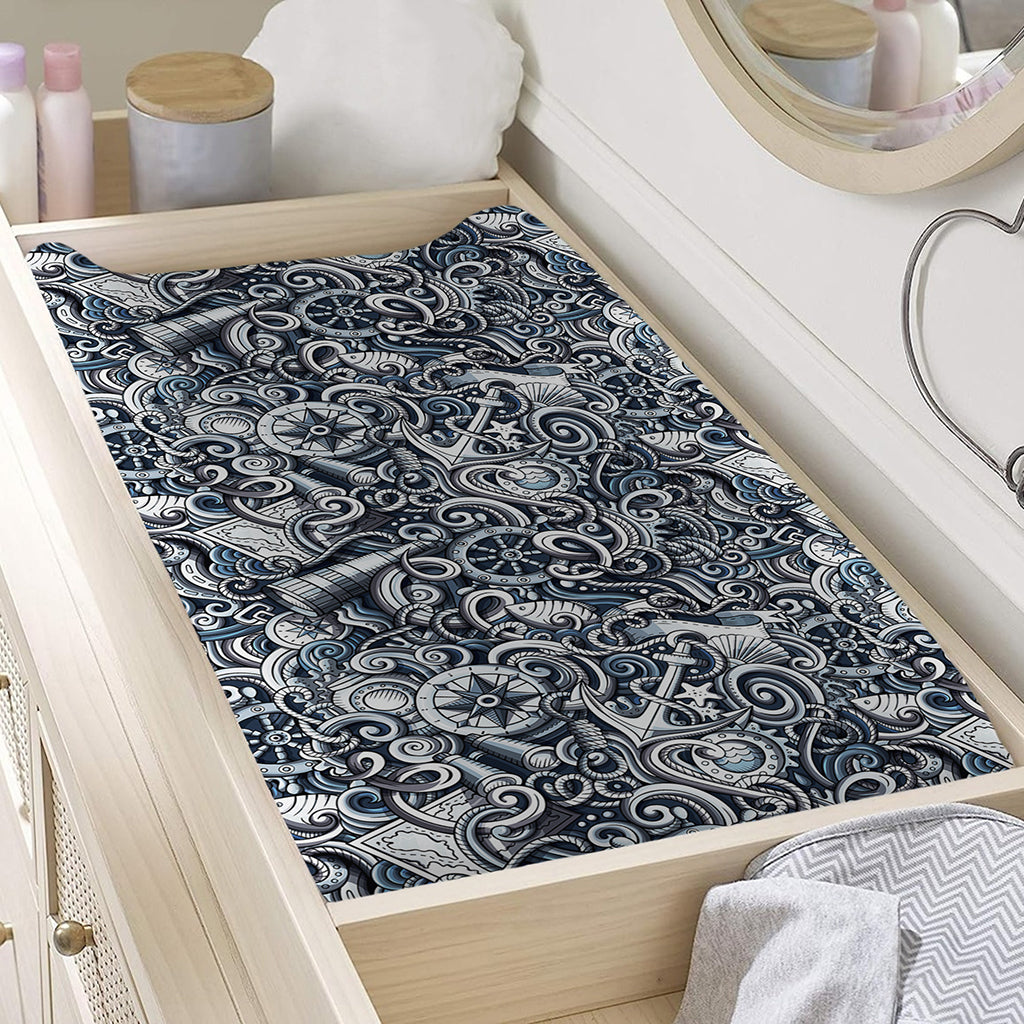 Abstract Nautical Anchor Pattern Print Changing Pad Cover