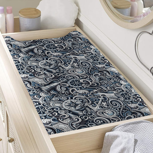 Abstract Nautical Anchor Pattern Print Changing Pad Cover